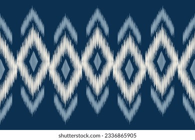 Estilo geométrico del patrón de tejido de Ikat étnico. Borde de Ikat africano. Fondo azul de tónica oriental étnica. Resumen,vector,ilustración.Textura,marco,bufanda,decoración,alfombra,papel pintado,motivos de seda.