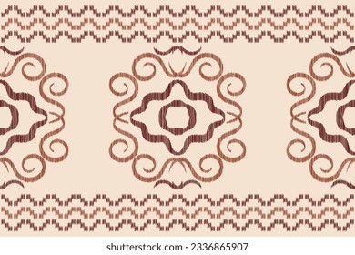 Ethnic Ikat fabric pattern geometric style.African Ikat embroidery Ethnic oriental pattern brown cream background. Abstract,vector,illustration.Texture,frame,scarf,decoration,wallpaper,silk motif.