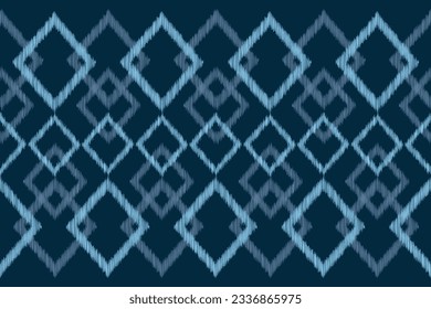 Estilo geométrico del patrón de tejido de Ikat étnico. Borde de Ikat africano. Fondo azul de tónica oriental étnica. Resumen,vector,ilustración.Textura,marco,bufanda,decoración,alfombra,papel pintado,motivos de seda.
