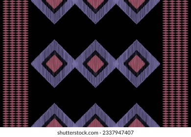Estilo geométrico del patrón de tejido de Ikat étnico. Borde de Ikat africano. Patrón étnico oriental de fondo negro. Resumen,vector,ilustración.Textura,marco,bufanda,decoración,alfombra,papel pintado,motivos de seda.