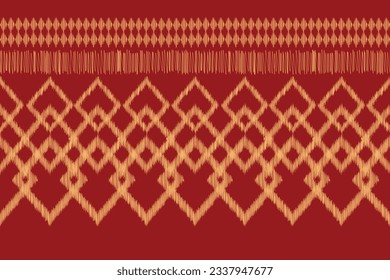 Estilo geométrico del patrón de tejido de Ikat étnico. Borde de Ikat africano Patrón étnico oriental de fondo rojo. Resumen,vector,ilustración.Textura,marco,bufanda,decoración,alfombra,papel pintado,motivos de seda.