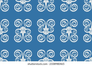 Ethnic Ikat fabric pattern geometric style.African Ikat embroidery Ethnic oriental pattern blue background. Abstract,vector,illustration.Texture,frame,scarf,decoration,carpet,wallpaper,silk motif.