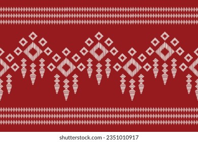 Ethnic Ikat fabric pattern geometric style.African Ikat embroidery Ethnic oriental pattern red background. Abstract,vector,illustration.Texture,frame,scarf,decoration,carpet,wallpaper,silk motif.