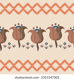 Ethnic Ikat fabric pattern geometric style.African Ikat embroidery Ethnic oriental pattern brown cream background. Abstract,vector,illustration.Texture,frame,scarf,decoration,wallpaper,silk,motif.