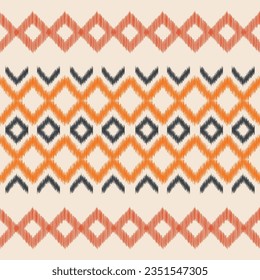 Ethnic Ikat fabric pattern geometric style.African Ikat embroidery Ethnic oriental pattern brown cream background. Abstract,vector,illustration.Texture,frame,scarf,decoration,wallpaper,silk,motif.