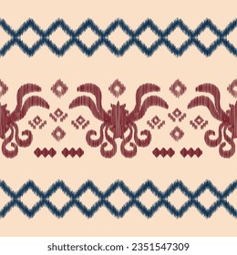 Ethnic Ikat fabric pattern geometric style.African Ikat embroidery Ethnic oriental pattern brown cream background. Abstract,vector,illustration.Texture,frame,scarf,decoration,wallpaper,silk,motif.