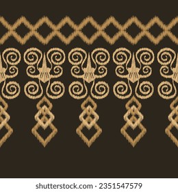 Estilo geométrico del patrón de tejido de Ikat étnico. Borde de Ikat africano. Patrón étnico oriental fondo marrón. Resumen,vector,ilustración.Textura,marco,bufanda,decoración,papel pintado,seda,motivo.