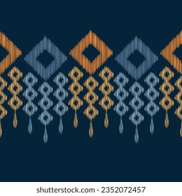 Ethnic Ikat fabric pattern geometric style.African Ikat embroidery Ethnic oriental pattern blue background. Abstract,vector,illustration.Texture,frame,scarf,decoration,wallpaper,silk,motif.