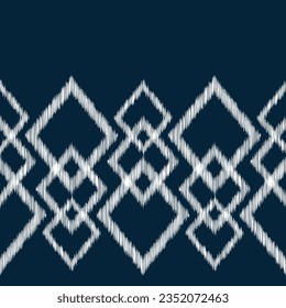 Ethnic Ikat fabric pattern geometric style.African Ikat embroidery Ethnic oriental pattern blue background. Abstract,vector,illustration.Texture,frame,scarf,decoration,wallpaper,silk,motif.