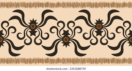 Estilo geométrico del patrón de tela de Ikat de origen étnico. bordado de ikat de origen étnico oriental de color crema marrón. Resumen,vector,ilustración.Textura,marco,bufanda,decoración,papel pintado,seda,motivo.