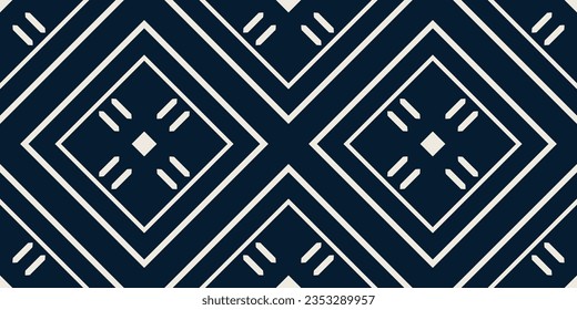Estilo geométrico del patrón de tejido de Ikat étnico. Borde de Ikat africano. Fondo azul de tónica oriental étnica. Resumen,vector,ilustración.Textura,marco,bufanda,decoración,papel pintado,seda,motivo.