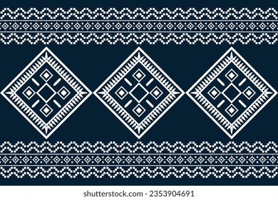 Ethnic Ikat fabric pattern geometric style.African Ikat embroidery Ethnic oriental pattern blue background. Abstract,vector,illustration.Texture,frame,scarf,decoration,wallpaper,silk,motif.