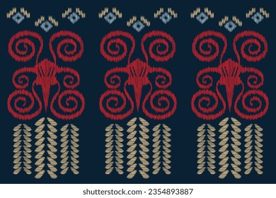 Ethnic Ikat fabric pattern geometric style.African Ikat embroidery Ethnic oriental pattern blue background. Abstract,vector,illustration.Texture,frame,scarf,decoration,wallpaper,silk,motif.