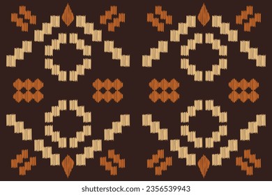 Estilo geométrico del patrón de tejido de Ikat étnico. Borde de Ikat africano. Patrón étnico oriental fondo marrón. Resumen,vector,ilustración.Textura,marco,bufanda,decoración,papel pintado,seda,motivo.