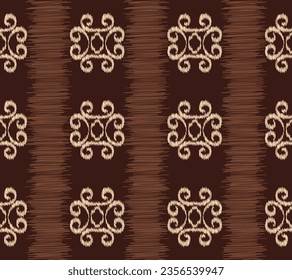 Ethnic Ikat fabric pattern geometric style.African Ikat embroidery Ethnic oriental pattern brown background. Abstract,vector,illustration.Texture,frame,scarf,decoration,wallpaper,silk,motif.