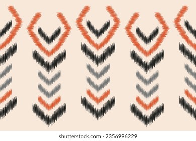 Ethnic Ikat fabric pattern geometric style.African Ikat embroidery Ethnic oriental pattern brown cream background. Abstract,vector,illustration.Texture,frame,scarf,decoration,wallpaper,silk,motif.