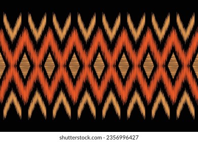 Estilo geométrico del patrón de tejido de Ikat étnico. Borde de Ikat africano. Patrón étnico oriental de fondo negro. Resumen,vector,ilustración.Textura,marco,bufanda,decoración,alfombra,papel pintado,motivos de seda.
