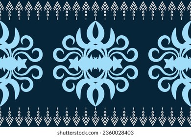 Ethnic Ikat fabric pattern geometric style.African Ikat embroidery Ethnic oriental pattern blue background. Abstract,vector,illustration.Texture,frame,scarf,decoration,wallpaper,silk,motif.