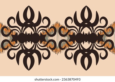 Ethnic Ikat fabric pattern geometric style.African Ikat embroidery Ethnic oriental pattern brown cream background. Abstract,vector,illustration.Texture,frame,scarf,decoration,wallpaper,silk,motif.