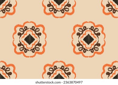 Estilo geométrico del patrón de tela de Ikat de origen étnico. bordado de ikat de origen étnico oriental de color crema marrón. Resumen,vector,ilustración.Textura,marco,bufanda,decoración,papel pintado,seda,motivo.