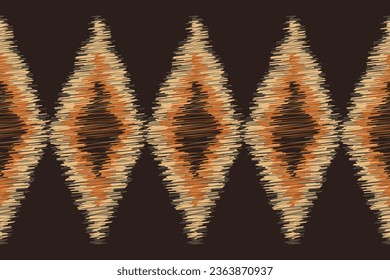 Estilo geométrico del patrón de tejido de Ikat étnico. Borde de Ikat africano. Patrón étnico oriental fondo marrón. Resumen,vector,ilustración.Textura,marco,bufanda,decoración,papel pintado,seda,motivo.