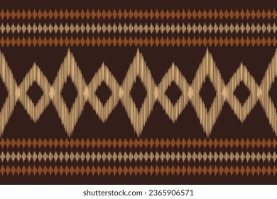 Estilo geométrico del patrón de tejido de Ikat étnico. Borde de Ikat africano. Patrón étnico oriental fondo marrón. Resumen,vector,ilustración.Textura,marco,bufanda,decoración,papel pintado,seda,motivo.