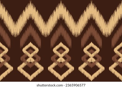 Estilo geométrico del patrón de tejido de Ikat étnico. Borde de Ikat africano. Patrón étnico oriental fondo marrón. Resumen,vector,ilustración.Textura,marco,bufanda,decoración,papel pintado,seda,motivo.