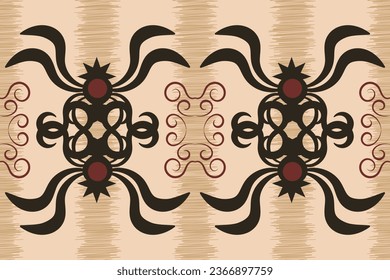 Ethnic Ikat fabric pattern geometric style.African Ikat embroidery Ethnic oriental pattern brown cream background. Abstract,vector,illustration.Texture,frame,scarf,decoration,wallpaper,silk,motif.