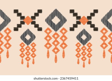 Ethnic Ikat fabric pattern geometric style.African Ikat embroidery Ethnic oriental pattern brown cream background. Abstract,vector,illustration.Texture,frame,scarf,decoration,wallpaper,silk,motif.