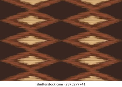 Estilo geométrico del patrón de tejido de Ikat étnico. Borde de Ikat africano. Patrón étnico oriental fondo marrón. Resumen,vector,ilustración.Textura,marco,bufanda,decoración,papel pintado,seda,motivo.