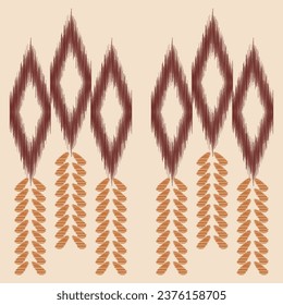 Ethnic Ikat fabric pattern geometric style.African Ikat embroidery Ethnic oriental pattern brown cream background. Abstract,vector,illustration.Texture,frame,scarf,decoration,wallpaper,silk,motif.