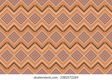 Estilo geométrico del patrón de tela de Ikat de origen étnico. bordado de ikat de origen étnico oriental de color crema marrón. Resumen,vector,ilustración.Antecedentes con ornamento tribal azteca.