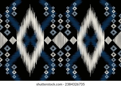 Estilo geométrico del patrón de tejido de Ikat étnico. Borde de Ikat africano. Patrón étnico oriental de fondo negro. Resumen,vector,ilustración.Textura,marco,bufanda,decoración,alfombra,papel pintado,motivos de seda.