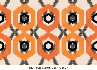 Ethnic Ikat fabric pattern geometric style.African Ikat embroidery Ethnic oriental pattern brown cream background. Abstract,vector,illustration.Texture,frame,scarf,decoration,wallpaper,silk,motif.