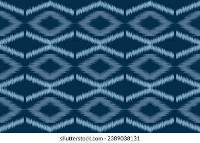 Estilo geométrico del patrón de tejido de Ikat étnico. Borde de Ikat africano. Fondo azul de tónica oriental étnica. Resumen,vector,ilustración.Textura,ropa,marco,decoración,alfombra,motivo.