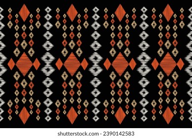 Estilo geométrico del patrón de tejido de Ikat étnico. Borde de Ikat africano. Patrón étnico oriental de fondo negro. Resumen,vector,ilustración.Textura,marco,bufanda,decoración,alfombra,papel pintado,motivos de seda.