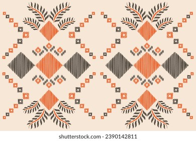 Ethnic Ikat fabric pattern geometric style.African Ikat embroidery Ethnic oriental pattern brown cream background. Abstract,vector,illustration.Texture,frame,scarf,decoration,wallpaper,silk,motif.