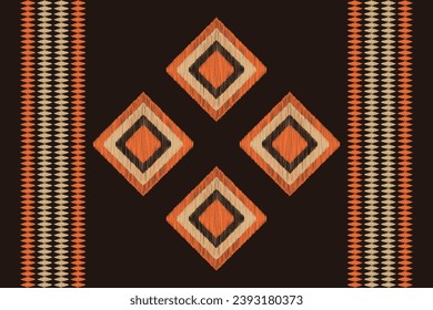 Estilo geométrico del patrón de tejido de Ikat étnico. Borde de Ikat africano. Patrón étnico oriental fondo marrón. Resumen,vector,ilustración.Textura,marco,bufanda,decoración,papel pintado,seda,motivo.