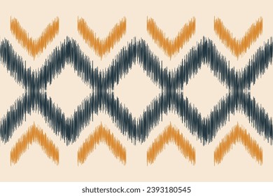 Estilo geométrico del patrón de tela de Ikat de origen étnico. bordado de ikat de origen étnico oriental de color crema marrón. Resumen,vector,ilustración.Textura,marco,bufanda,decoración,papel pintado,seda,motivo.