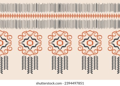 Estilo geométrico del patrón de tela de Ikat de origen étnico. bordado de ikat de origen étnico oriental de color crema marrón. Resumen,vector,ilustración.Textura,marco,bufanda,decoración,papel pintado,seda,motivo.