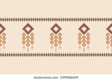 Estilo geométrico del patrón de tela de Ikat de origen étnico. bordado de ikat de origen étnico oriental de color crema marrón. Resumen,vector,ilustración.Textura,ropa,marco,decoración,alfombra,motivo.