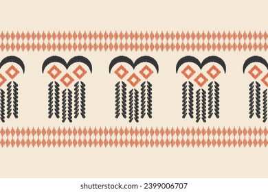 Estilo geométrico del patrón de tela de Ikat de origen étnico. bordado de ikat de origen étnico oriental de color crema marrón. Resumen,vector,ilustración.Textura,ropa,marco,decoración,alfombra,motivo.