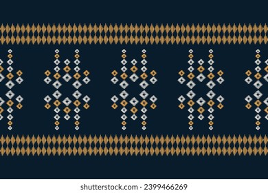 Estilo geométrico del patrón de tejido de Ikat étnico. Borde de Ikat africano. Fondo azul de tónica oriental étnica. Resumen,vector,ilustración.Textura,ropa,marco,decoración,alfombra,motivo.