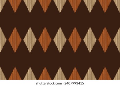 Estilo geométrico del patrón de tela de Ikat de origen étnico.bordado de ikat de origen africano de color marrón Patrón étnico oriental fondo marrón. Resumen,vector,ilustración.Textura,papel pintado,marco,decoración,alfombra,motivo.