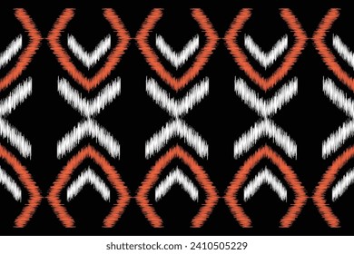 Estilo geométrico del patrón de tejido de Ikat étnico. Borde de Ikat africano. Patrón étnico oriental de fondo negro. Resumen,vector,ilustración.Textura,ropa,marco,decoración,motivo.