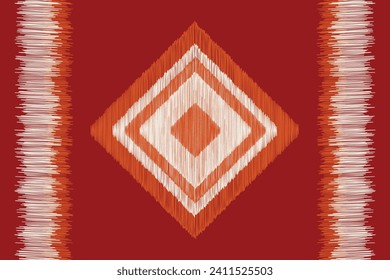 Estilo geométrico del patrón de tejido étnico de Ikat. Borde de Ikat africano Patrón étnico de navidad roja fondo del día de la Navidad. Resumen,vector,ilustración.Textura,ropa,marco,decoración,motivo.