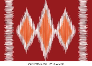 Estilo geométrico del patrón de tejido étnico de Ikat. Borde de Ikat africano Patrón étnico de navidad roja fondo del día de la Navidad. Resumen,vector,ilustración.Textura,ropa,marco,decoración,motivo.
