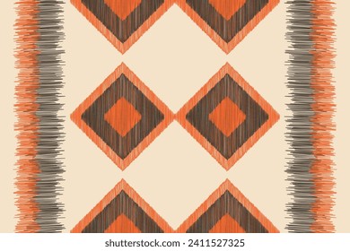 Ethnic Ikat fabric pattern geometric style.African Ikat embroidery Ethnic oriental pattern brown cream background. Abstract,vector,illustration.Texture,clothing,frame,decoration,motif,carpet.