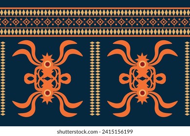 Estilo geométrico del patrón de tejido de Ikat étnico. Borde de Ikat africano. Fondo azul de tónica oriental étnica. Resumen,vector,ilustración.Textura,ropa,marco,decoración,motivo.