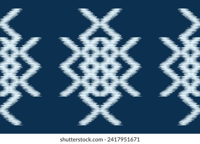 Ethnic Ikat fabric pattern geometric style.African Ikat embroidery Ethnic oriental pattern blue background. Abstract,vector,illustration.Texture,clothing,frame,decoration,motif.